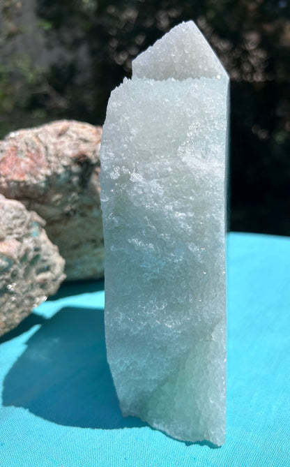 Large Green Fluorite Tower with Druzy Edge