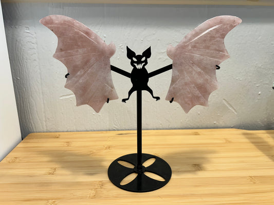 Rose Quartz Bat Wings with Stand