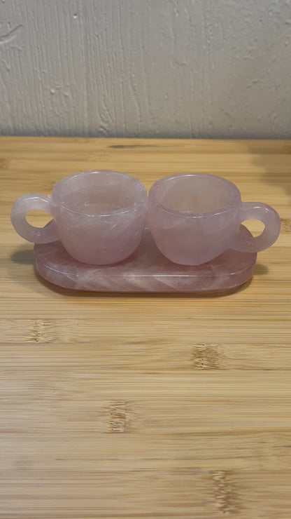 Rose Quartz Tea Cup Set with Tray