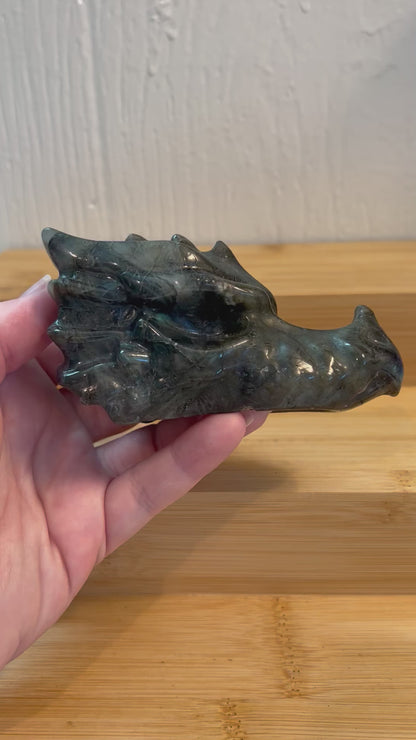 Flashy Labradorite Dragon Skull